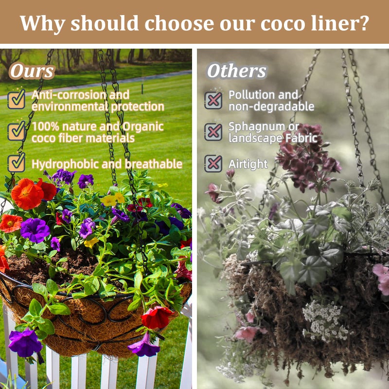 Legigo 6 Pack 12 Inch Hanging Basket Coco Liners Replacement, 100% Natural Round Coconut Coco Fiber Planter Basket Liners for Hanging Basket Flowers/Vegetables - Image 5